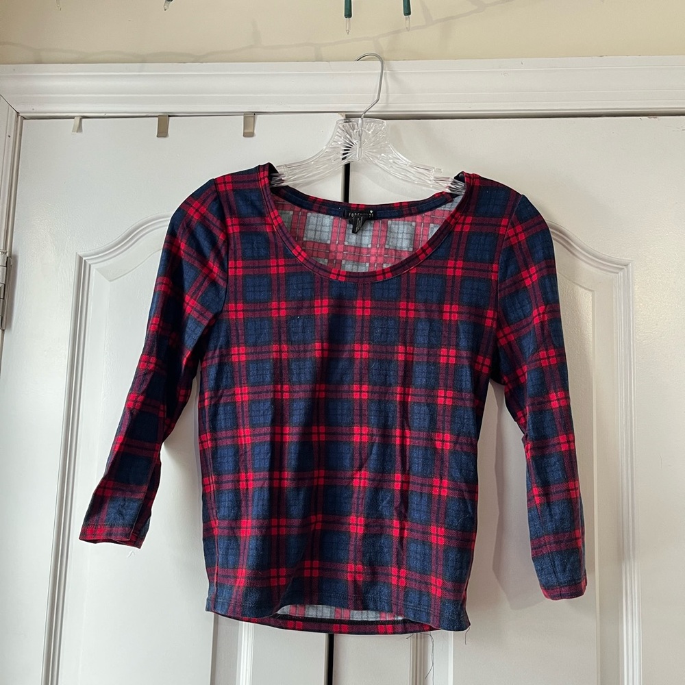 Forever 21 Red and Blue Plaid Crop Top